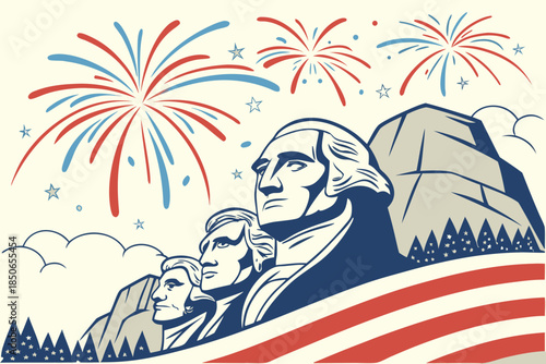 Canvastavla Mount Rushmore with Fireworks Vector Banner Design