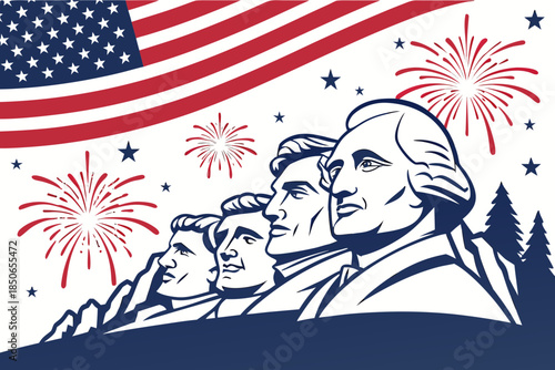 Mount Rushmore with Fireworks Vector Banner Design 
