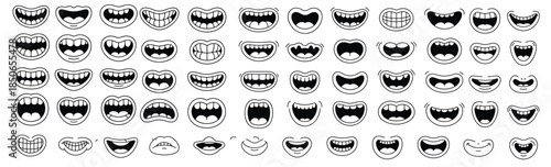  large collection of hand drawn cartoon mouths with diverse