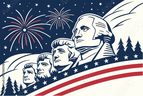Mount Rushmore with Fireworks Vector Banner Design 