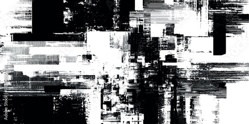 Abstract distorted black white motion glitch overlay effect distress texture white, and varying shades of gray.
