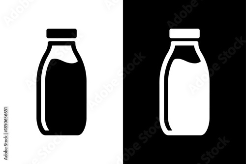 Milk Bottle Icon Vector, Flat Design Milk Jar and Bottle Silhouette on Black White
