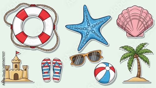 Beach Vacation Summer Fun Objects Collection.
