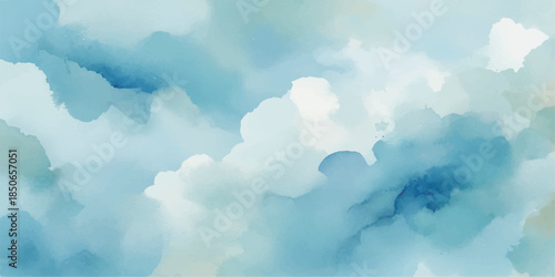 Bright blue sky with white fluffy cumulus clouds on a summer day