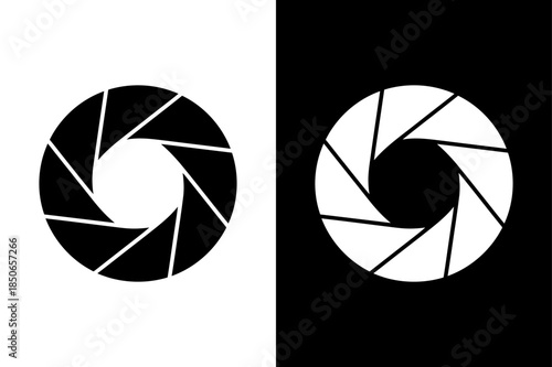 Aperture Camera Lens Diaphragm Icons, Minimal Black Vector on White Background