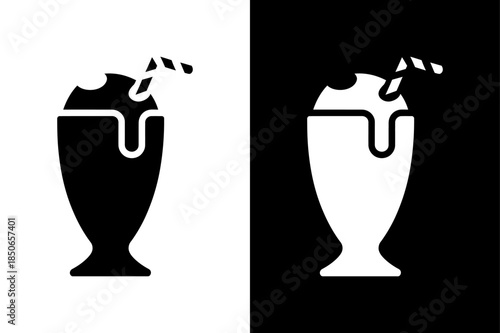 Milk Shake Icon Silhouette in Black and White, Simple Drink Symbol Design