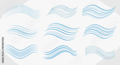 Diverse Blue Wavy Lines and Abstract Wave Shapes Vector Collection for Water and Air Dynamics