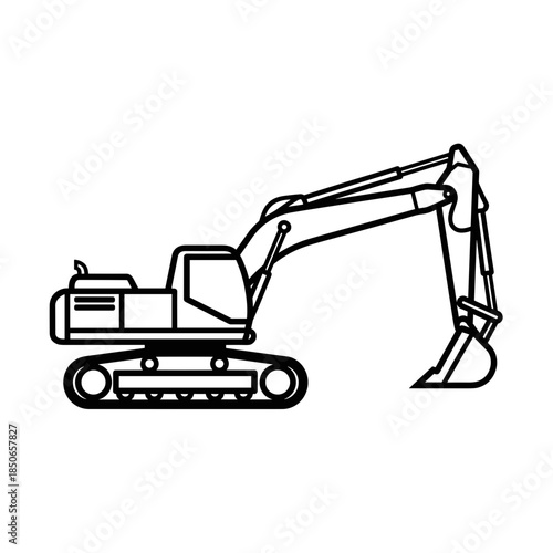 Simple outline vector icon of an excavator, heavy construction machinery for digging and earthmoving projects.