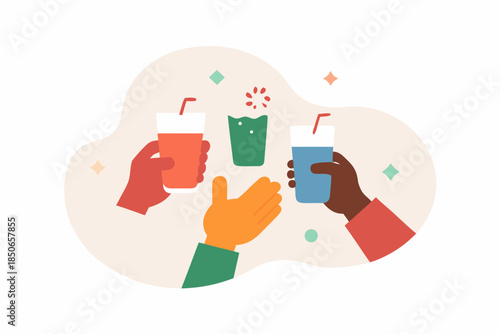 Diverse Hands Holding Drinks Minimal Christmas Vector