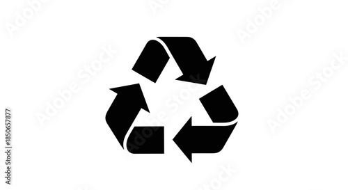 Black silhouette of the universal recycling symbol, ecological sustainability and environmental awareness icon.