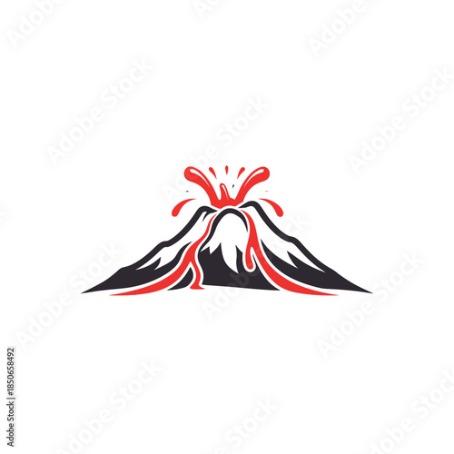 Volcanic eruption illustration featuring a mountain with lava and smoke, aw-1 style graphic