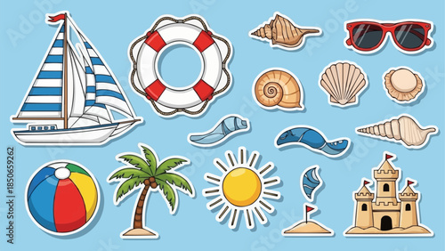 Collection of Summer Beach Vacation Icons and Elements.