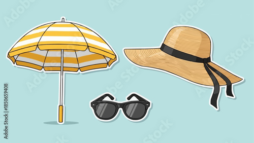 Summer Beach Accessories Umbrella Hat Sunglasses For Vacation.