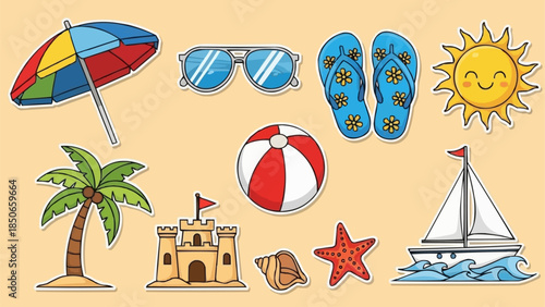 Summer Beach Vacation Objects Collection Fun Holiday Items.