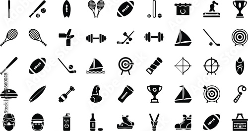 Collection of various sports equipment and trophy icons