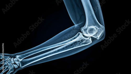 Xray image of a human elbow joint in side view