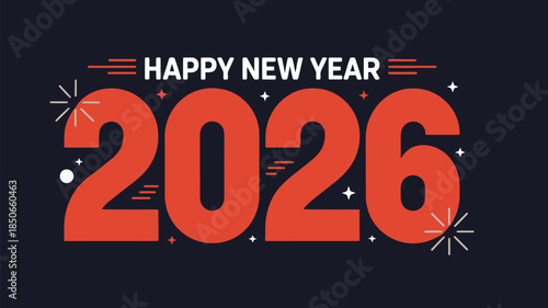 Powerful Happy New Year 2026 Typography Design on Black Background