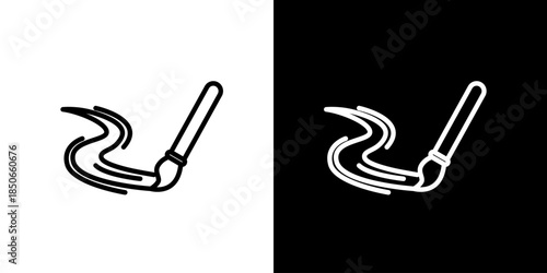 Single Icon of Artistic Brush Stroke with a Trail of Paint on White and Black Backgrounds