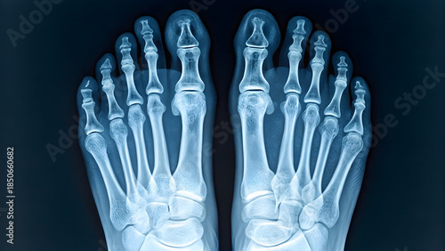 Xray of human feet showcasing bones and anatomical details