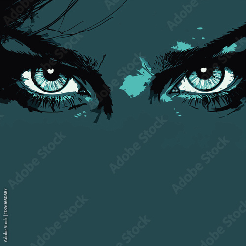 Frightened eyes , vector style simple color
