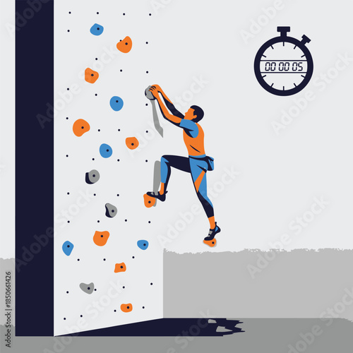 Man Climbing Bouldering Wall Against Time