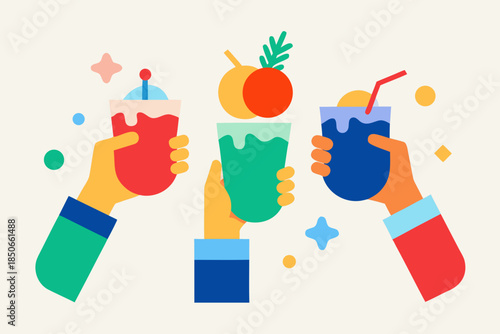 Hands with Colorful Holiday Drinks Fun Christmas Vector