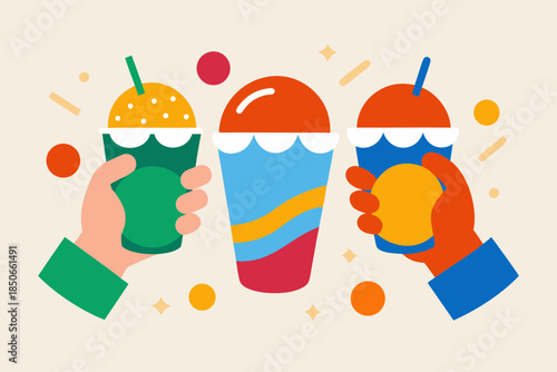 Hands with Colorful Holiday Drinks Fun Christmas Vector