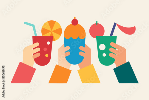 Hands with Colorful Holiday Drinks Fun Christmas Vector