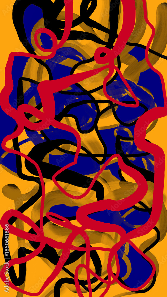 Obraz premium Colorful Tangled Lines on Yellow Background