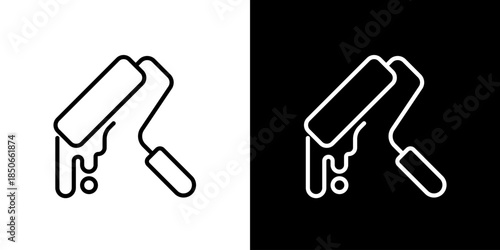 Sleek minimalist paint roller line icon with dripping paint, a versatile vector graphic for home renovation, decor, and DIY project illustrations