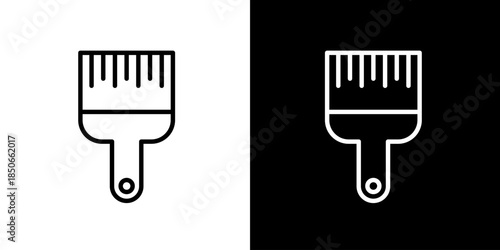 Simple Line Art Icons of Paint Brushes on Black and White Backgrounds
