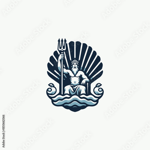 Poseidon God in Shell Throne Logo
