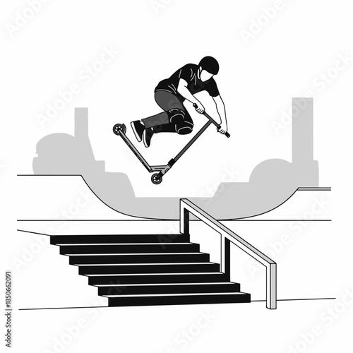 Illustration of a skateboarder performing a trick
