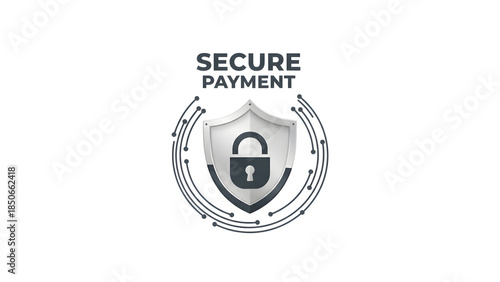 Secure payment shield with lock on black background for safety