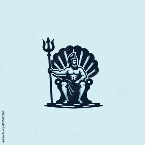 Poseidon God in Shell Throne Logo