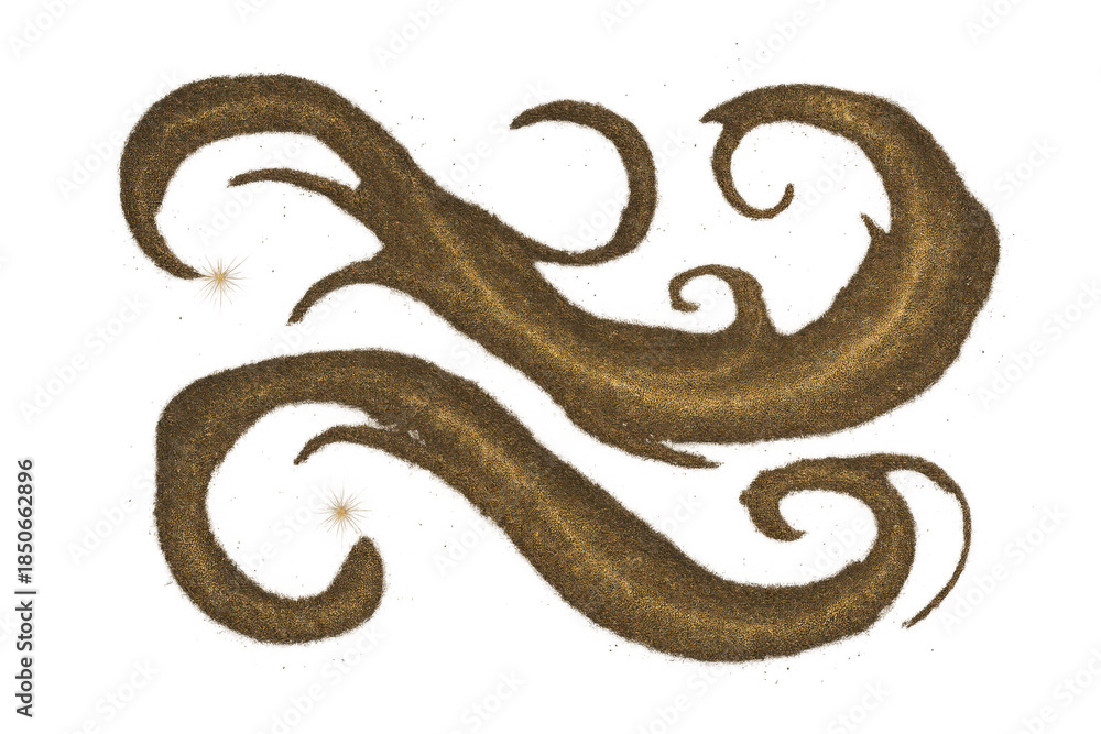 Obraz premium Ornate gold scrollwork element with swirling tendrils, providing a decorative baroque design on transparent background