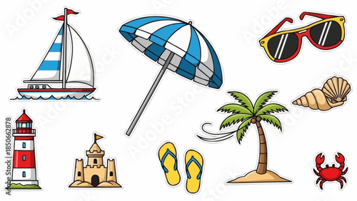 Collection of Summer Beach Vacation Icons and Symbols.