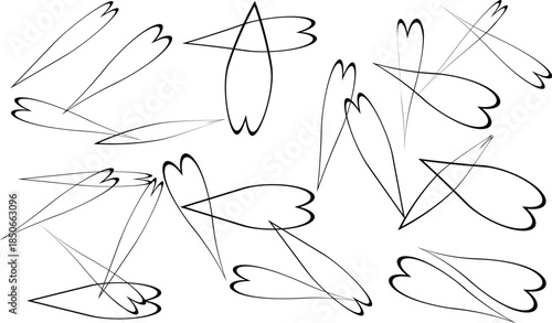 A collection of hand drawn leaf illustrations with varying shapes and dotted lines