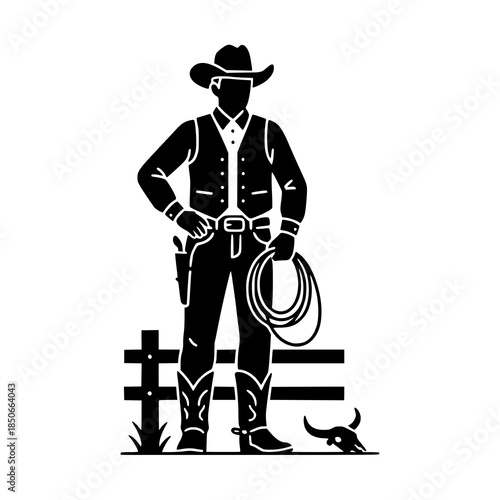 a black and white rancher silhouette 