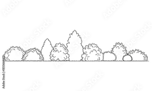 Garden bushes and shrubs border line art illustration for coloring