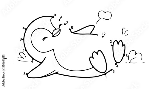 Funny cute pig sleeping on its back coloring book page for children