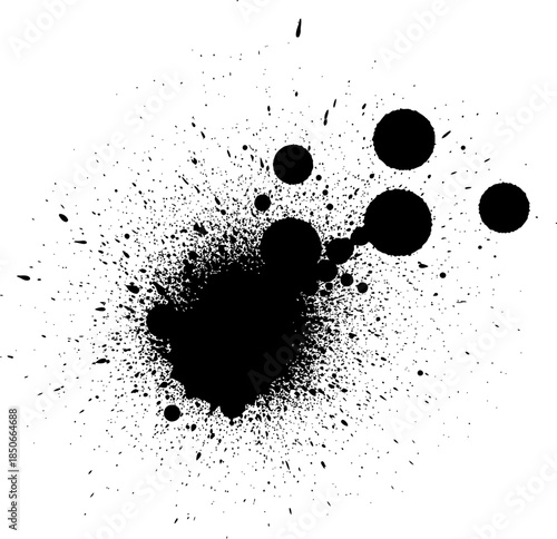 Ink splatter art design with black paint drops silhouette