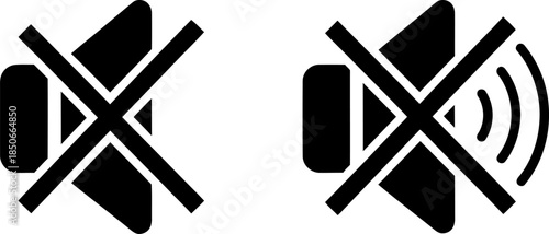 No Sound and Mute Speaker Symbols in Black silhouette