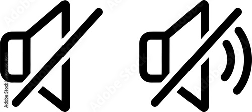 No Sound and Mute Speaker Icons in Black silhouette