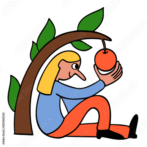 Woman picking apple from tree branch