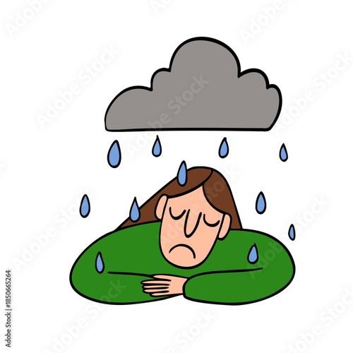 Sad woman with rain cloud