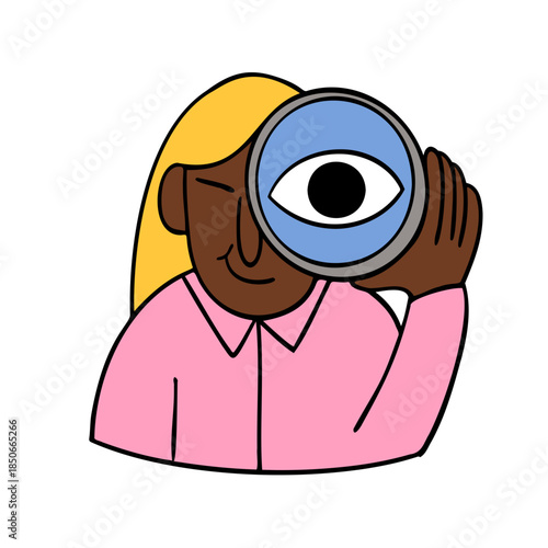 Woman looking through spyglass
