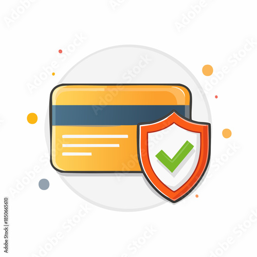 Essential protection for online financial transactions, depicted by a credit card safeguarded with a strong security shield and checkmark symbol, ensuring trusted e-commerce and data privacy