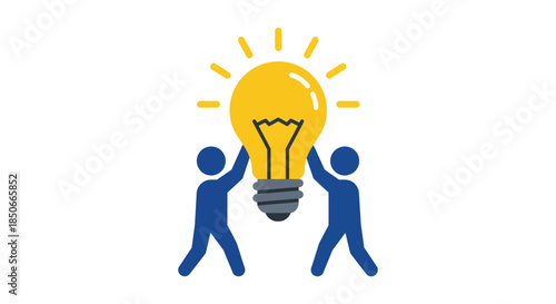 teamwork collaboration concept with two people holding giant light bulb together flat illustration for innovation and brainstorming projects