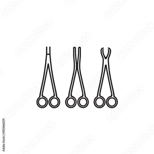 First Forceps line art classic medical instrument drawing